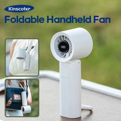 KINSCOTER Portable High Speed Handheld Fan 2000mAh Foldable Cooling Fan 100 Speed Rechargeable Turbo Fan W/ LED Digital Display