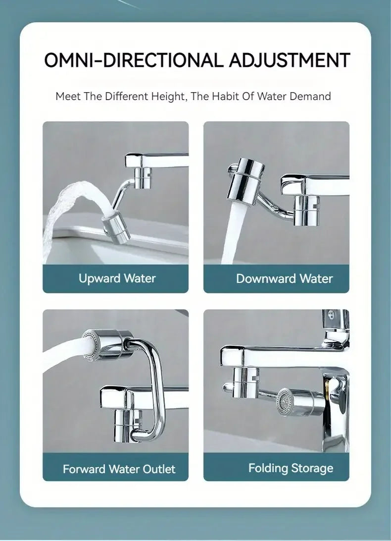 Stainless Steel 1080° Swivel Kitchen Faucet Extender Universal Splashproof Dual Mode Bathroom Sink Accessories with Adapter