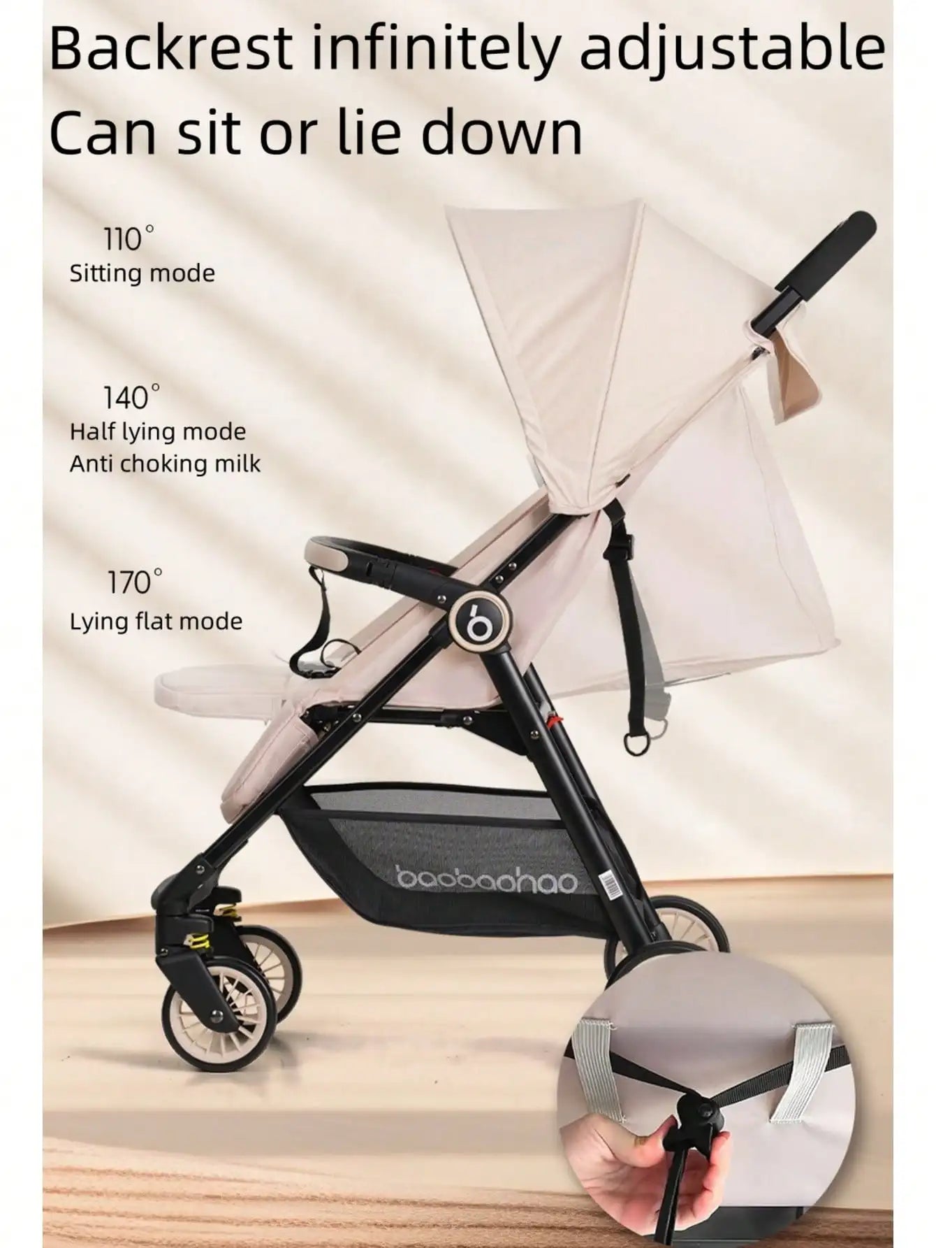 1 Black Lightweight Baby Stroller Weighs Only 4.7kg Convenient for Airplanes, Trains and Cars, Suitable for Home Use and Busines