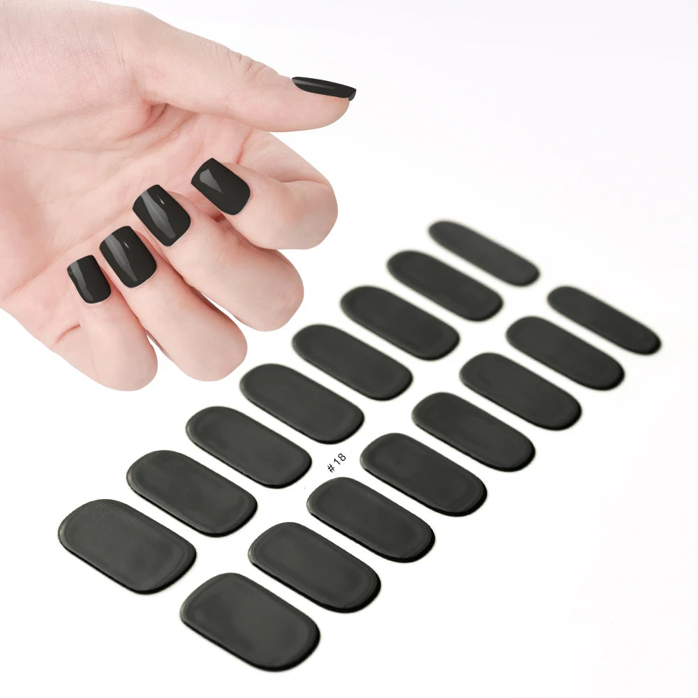16Tips UV Semi-Cured Gel Nail Wraps Sticker 5D Pure Color Full Cover UV Lamp Gel Sticker Long-Lasting Nail Extension Patch Strip