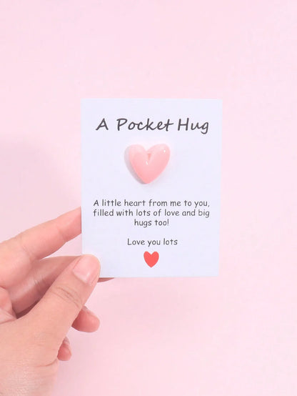 4 Pack Small Cute Pocket Hug Cards, Heart Shape Encouragement Greeting Cards, Mini Love Cards for Birthday Valentine