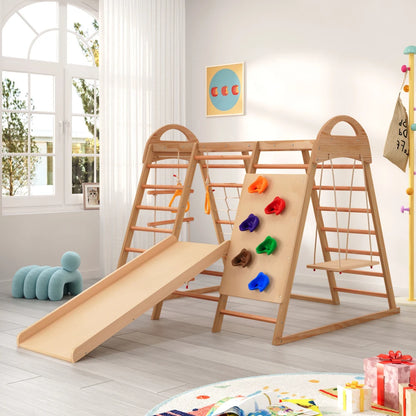 7-in-1 Climbing Scaffold, Include Swing, Swing Rings, Climbing Ladder, Climbing Board, Climbing Net, Slide, for Children's Room