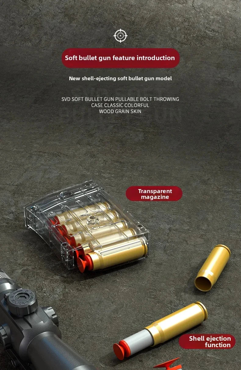 Soft Bullet Sniper Toy Gun Manual Loaded Shell Ejecting Firable Outdoor Battle Gun Model Christmas Gift