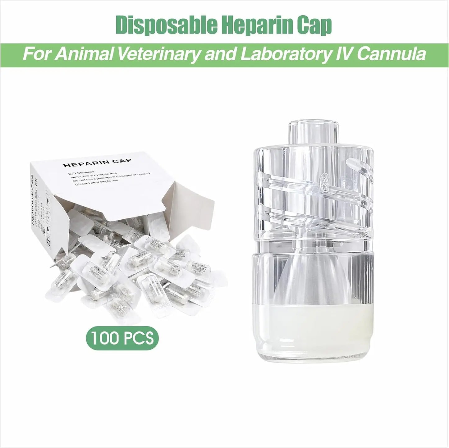 50/100Pcs Sterile Disposable Heparin Cap Veterinary Animal Lab IV Cannula Infusion Catheter Lock Connector