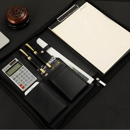 Executive Business A4 Leather Portfolio Folder Clipboard for Zippered Desk Organizer Document Briefcase Calculator for Office