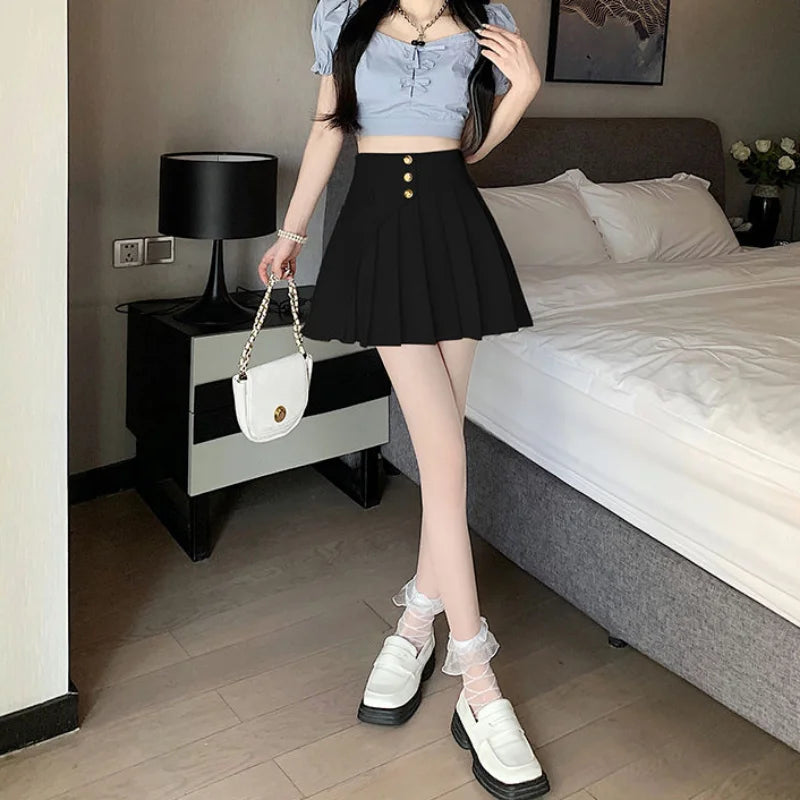 Black Pleat Skirts for Woman White High Waist Pleated Mini Clothes Short Kawaii Cute Women's Skirt Aesthetic Cheap Summer 2025 V