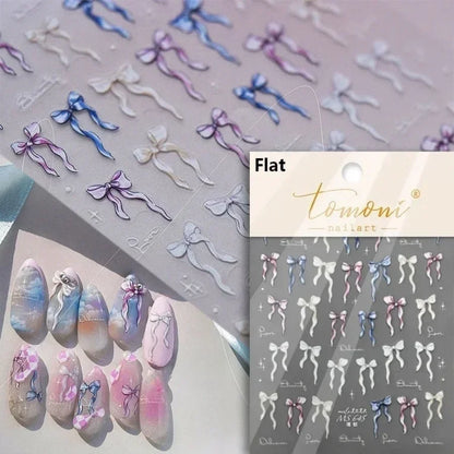 5D Cute Rabbit Love Heart Peach Blossom Flower Yellow Nail Art Stickers Bowknot DIY Self Adhesive Rhinestone Manicure Decals