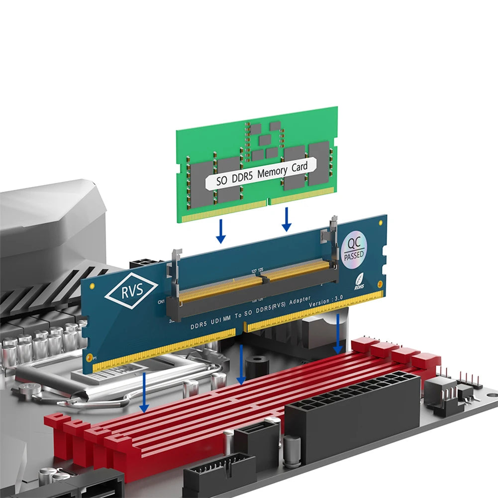 5-1PC Laptop SO DDR5 RAM To Desktop DDR5 U-DIMM Adapter Laptop To Desktop SO-DIMM To PC DIMM Card DDR5 Memory RAM Adapter Card