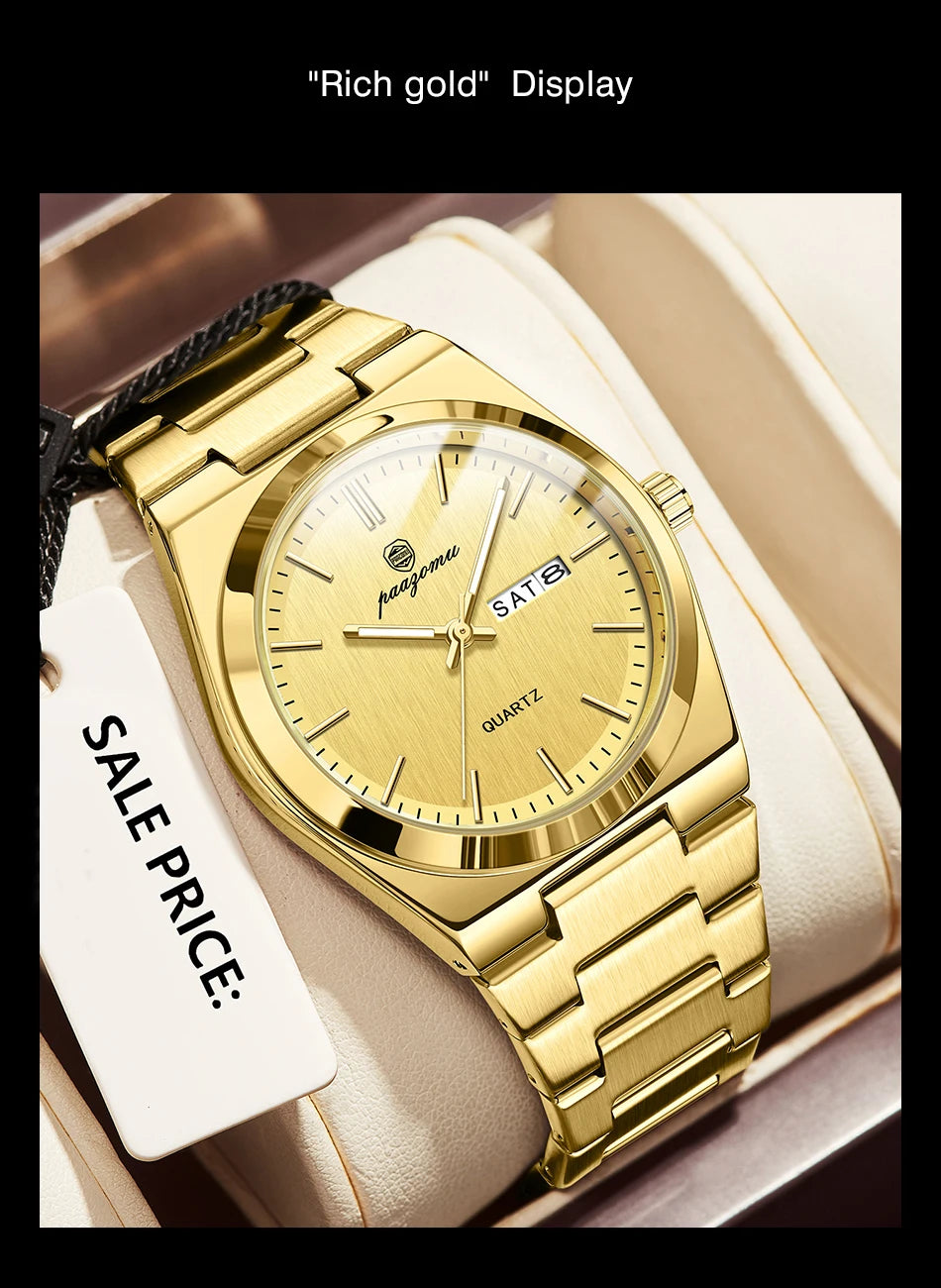 PAAZOMU Fashion Men's Quartz Watch Stainless Steel Waterproof Luminous Man Watch Chronograph Date Multifunction Watches For Men