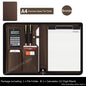 Executive Business A4 Leather Portfolio Folder Clipboard for Zippered Desk Organizer Document Briefcase Calculator for Office