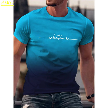 Fashion Summer 3D Stripe Letter Print Men's T Shirt Hip Hop Trend Harajuku Streetwear Casual O-neck Oversized T-shirts Men Tops