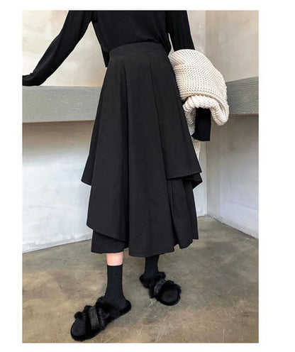 Women Skirts Gothic Irregular Skirts Pants Women High Waist White Black Long Skirts Female Pleated Skirts Culottes Women Clothes