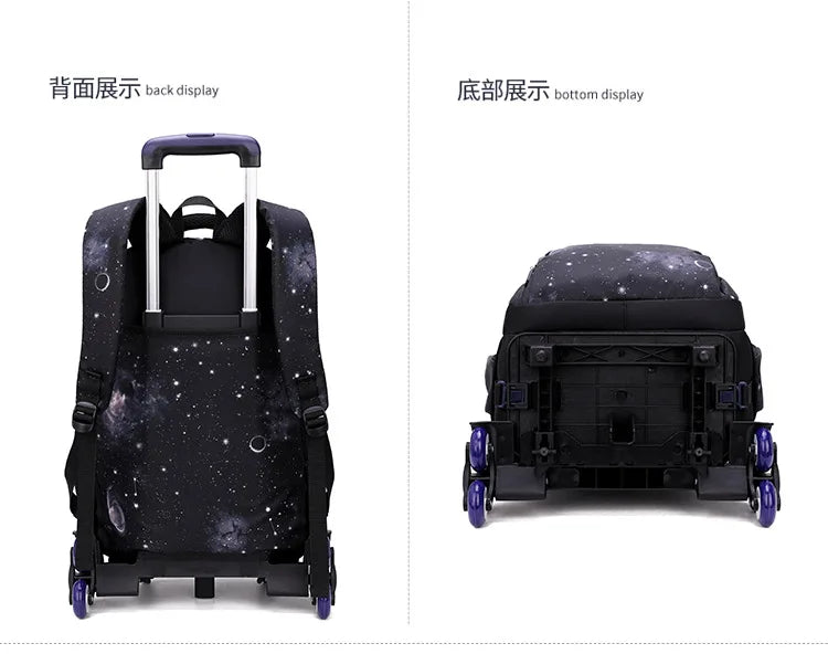 School Bag Kids Rolling Backpack for Boy Wheeled Backpack School Bag With Wheels Trolley Bookbag Carry on Luggage with Lunch Bag