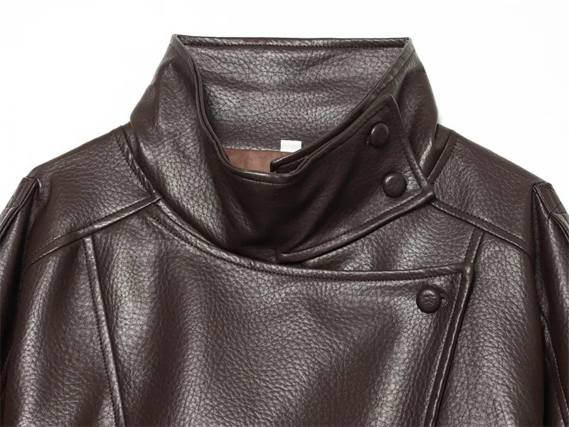 Women's Faux Leather Jacket 2025 New Fashion Autumn Black Long Sleeve Pebble Jacket Motorcycle Style Personality Ladies Jacket