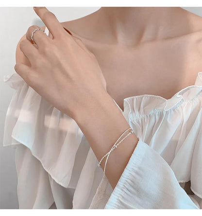 925 Sterling Silver Round Ball Lucky Bracelets Woman Double-Layer Snake Chain Hot Top Quality Jewelry Wedding Jewellery