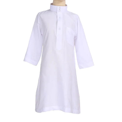 New Islamic Kaftan Children Jubba Thobe Muslim Boys Abaya Kids Burqas White Arab Stand Collar Long Sleeved Robe Muslim Fashion