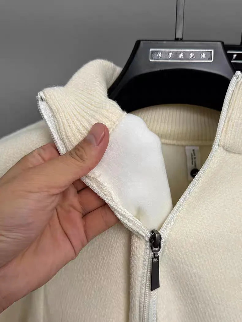 High quality half zipper knitted sweater men fashion luxury brand embroidery designer new top plush warm thick casual men's wear