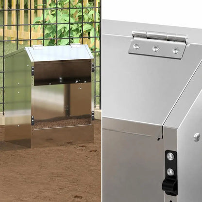 33.5x25.5x45.5 Cm Rabbit Feeder, Galvanized Steel Automatic Food Dispenser, Easy To Clean Large Capacity, Indoor Outdoor Use, Silver