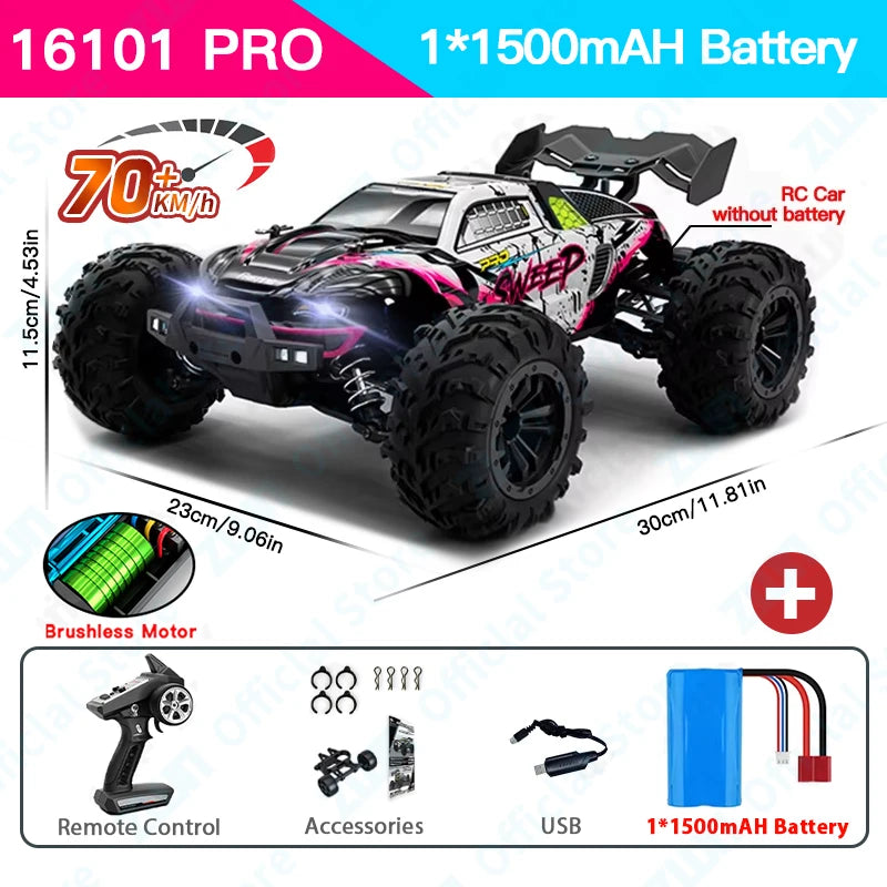 ZWN 1:16 70KM/H Or 50KM/H 4WD RC Car With LED Remote Control Cars High Speed Drift Monster Truck for Kids vs Wltoys 144001 Toys
