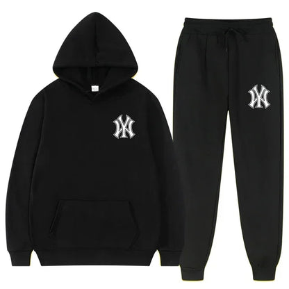 Men's running and fitness fashion casual sportswear set for autumn and winter, hooded sweatshirt + jogging pants two-piece set