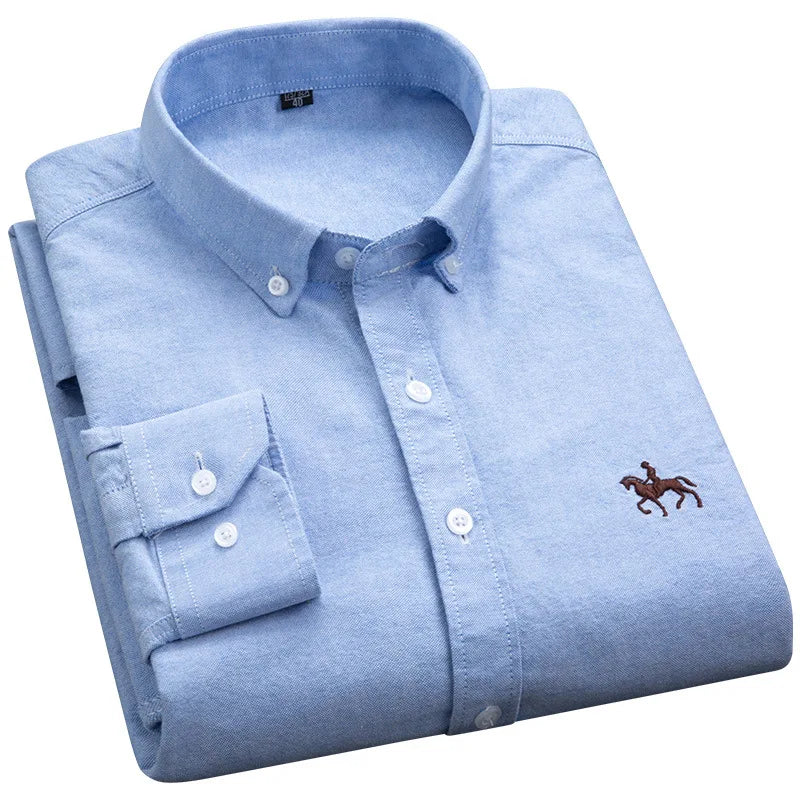 100% Cotton Oxford Shirt For Men's Long Sleeve Solid Casual Business Regular-Fit Formal Dress Shirts Social Blouse Male Clothes