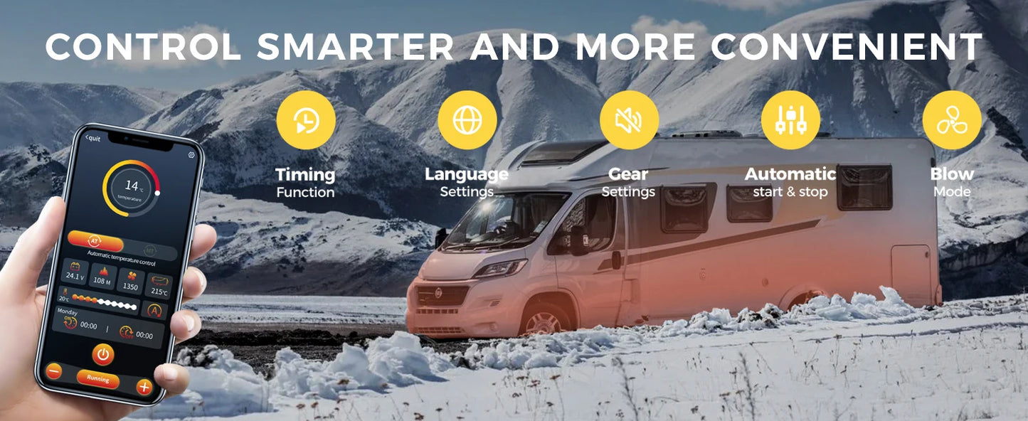 8KW 12V 220V Portable Diesel Air Heater With Bluetooth APP Auto Thermostat&Upgrade Internal Loop Parking heater for RV Camper