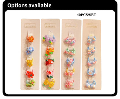 40Pcs/Set Colorful Flower Animal Girls Hairbands Sweet Fruit Elastic Hair Ropes Scrunchies Kids Hair Ties