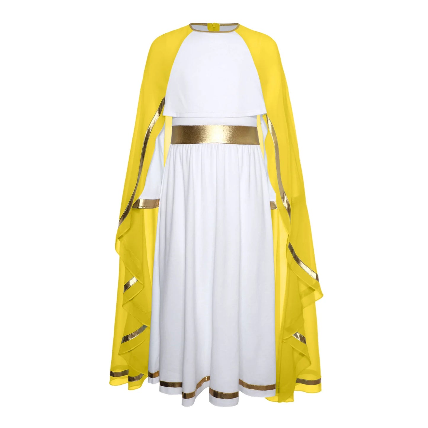 Halloween Virgin Mary Costume for Kids Girls Fancy Greek Princess Cosplay Long Sleeve Ruffle Dress with Chiffon Cape Theme Party