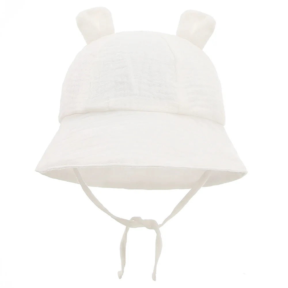 Baby Cotton Sun Hat New Children Outdoor Rabbit Ear Beach Caps Boy Girl Print Panama Hat Unisex Beach Bucket Hat For 3-12 Months