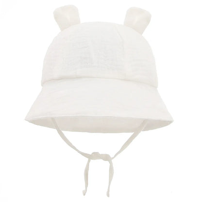 Baby Cotton Sun Hat New Children Outdoor Rabbit Ear Beach Caps Boy Girl Print Panama Hat Unisex Beach Bucket Hat For 3-12 Months