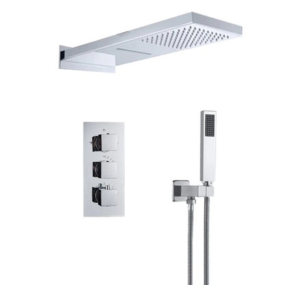 SHBSHAIMY Thermostatic Shower Faucets Bathroom Black Waterfall Shower Set Chrome Wall Mounted Three Ways Hot And Cold Mixer Tap