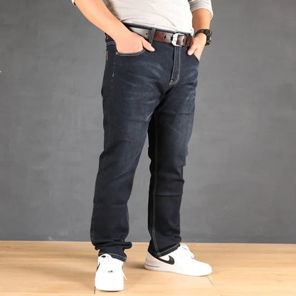47-160KG Plus Size Men's Jeans Autumn Spring Black Blue Pants Straight Business Loose Long Trousers Cotton Jeans Male Clothing