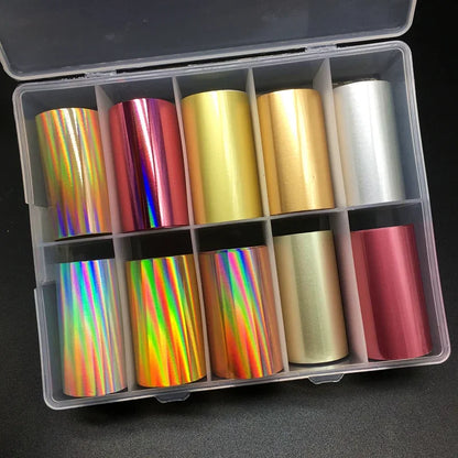 10 Patterns New Metal Nail Foils for Transfer Paper Stickers Floral Chameleon Nails Wraps DIY Water Marble Nail Art Decorations