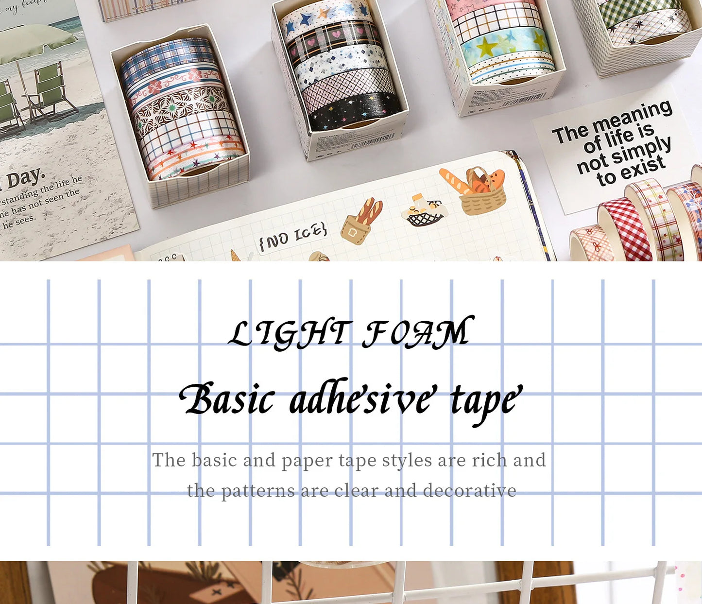 MINKYS 5pcs/set Basic Grid Star Decorative Tape Cute Cartoon Creative Washi Tape School Stationery