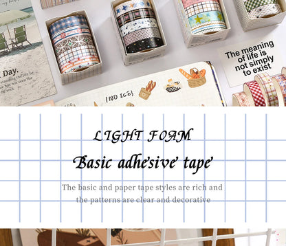 MINKYS 5pcs/set Basic Grid Star Decorative Tape Cute Cartoon Creative Washi Tape School Stationery