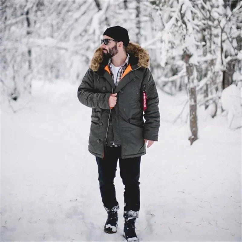 Winter Puffer Men Long Parkas Coat Military Fur Hood Warm Tactical Jacket Pilot Jacket Army Korean Thick Parka