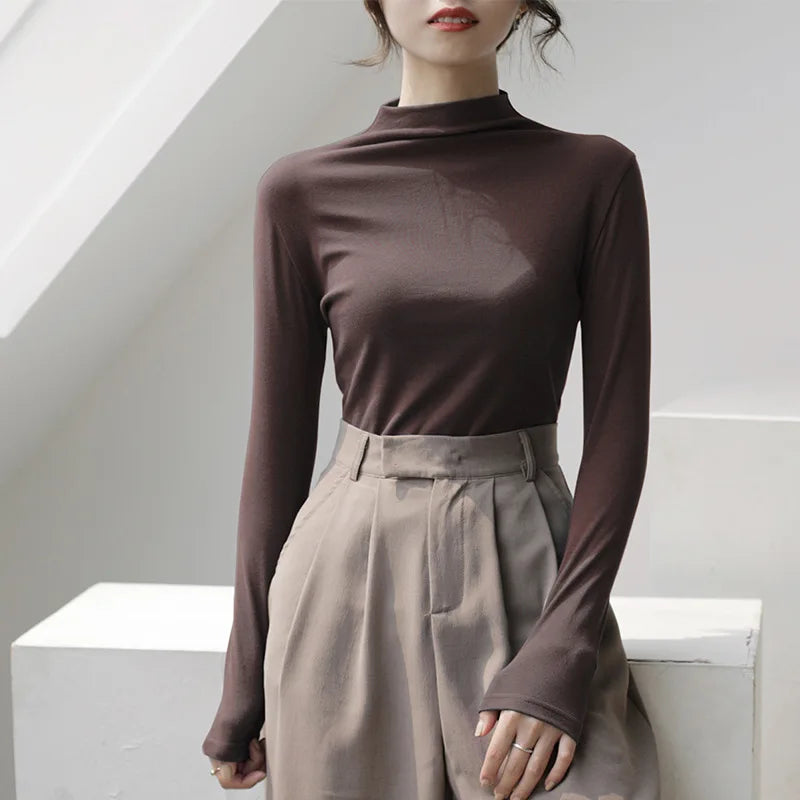 Autumn Long Sleeve Turtleneck Tops Slim Knitted Bottoming T Shirt Korean Fashion Sweater Harajuku Pullover Women Clothing Jumper