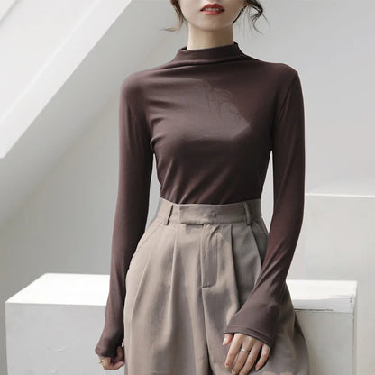 Autumn Long Sleeve Turtleneck Tops Slim Knitted Bottoming T Shirt Korean Fashion Sweater Harajuku Pullover Women Clothing Jumper