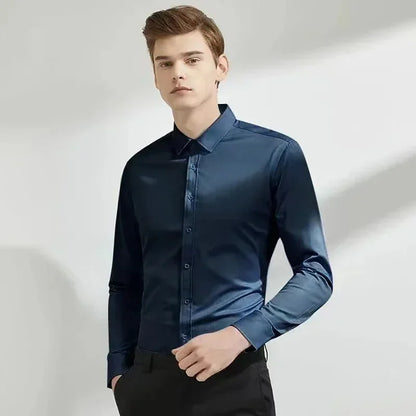 55-105KG Men's long sleeved elastic shirt, non ironing business dress, professional work attire, stand up collar shirt