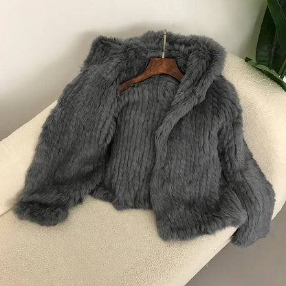 2024 Short Rabbit Fur Coat for Women Autumn Winter New Encrypted Thickened Handmade Double-sided Woven Hooded Korean Style