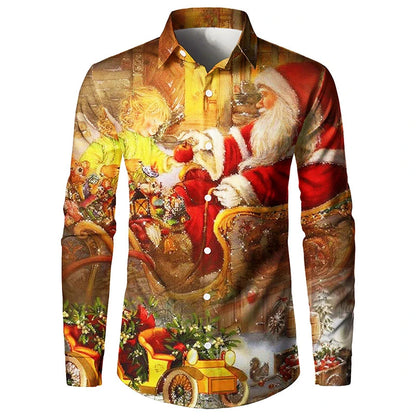 2026 Merry Christmas Lapel Blouse Funny Santa Claus Cosplay Graphic Long Sleeve Shirts For Men Clothes Bachelor Party Fake Suit