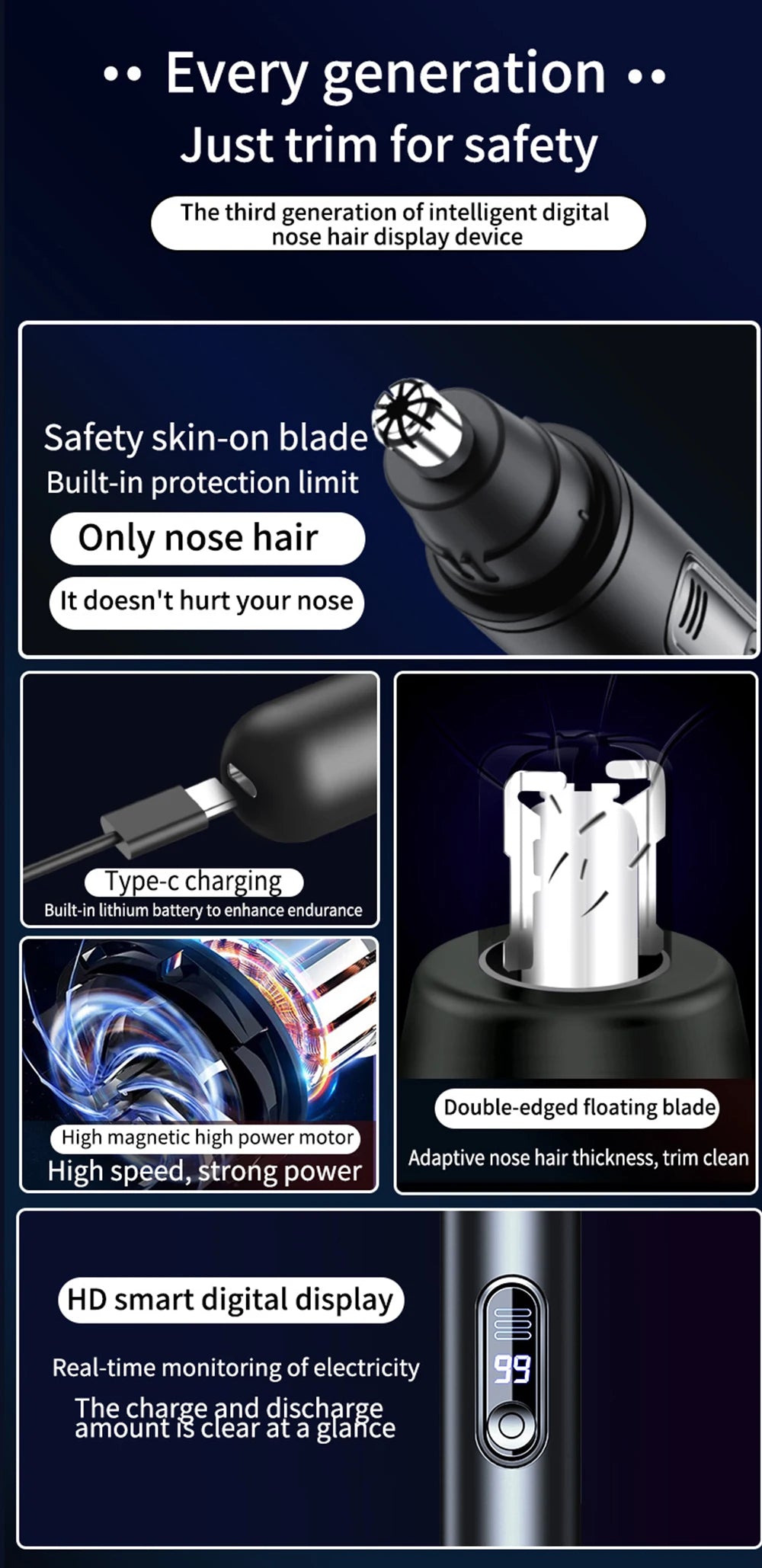 Mini Nose Hair Trimmer Rechargeable Automatic Shaving Nose Eyebrow Ear Painless Hair Clipper Electric Nose Hair Trimmer for Men
