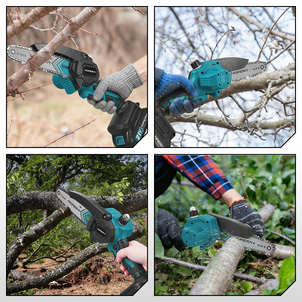 YOFIDRA 6 Inch Electric Chainsaw Cordless Oiler Garden Wood Cutting Logging Pruning Saw Power Tool For Makita 21V Battery Pin