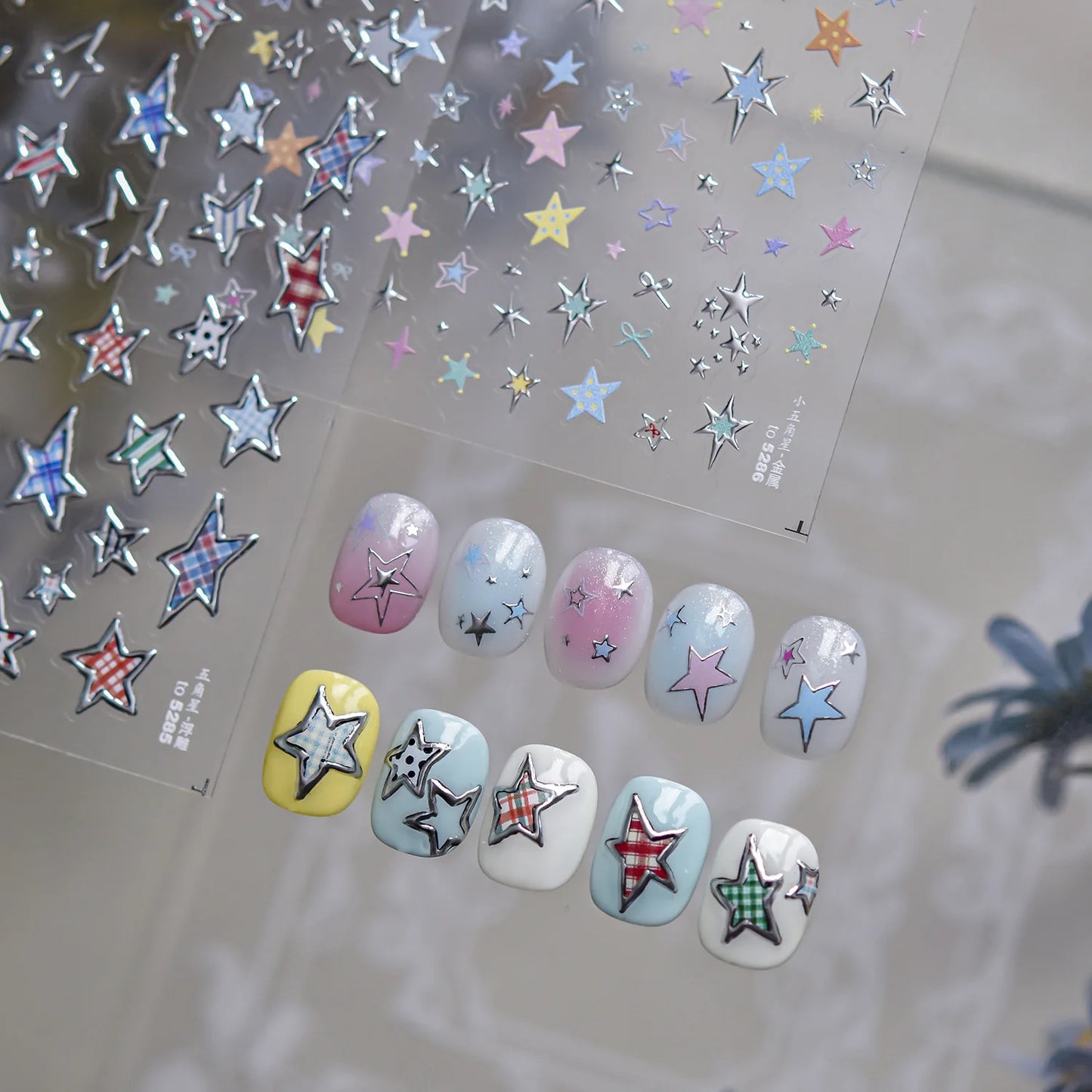 Metal Star Nail Stickers Exquisite 5D Bronzing Silver Five-pointed Star Mini Nail Art Stickers DIY Self Adhesive Manicure Decals