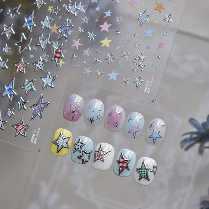 Metal Star Nail Stickers Exquisite 5D Bronzing Silver Five-pointed Star Mini Nail Art Stickers DIY Self Adhesive Manicure Decals