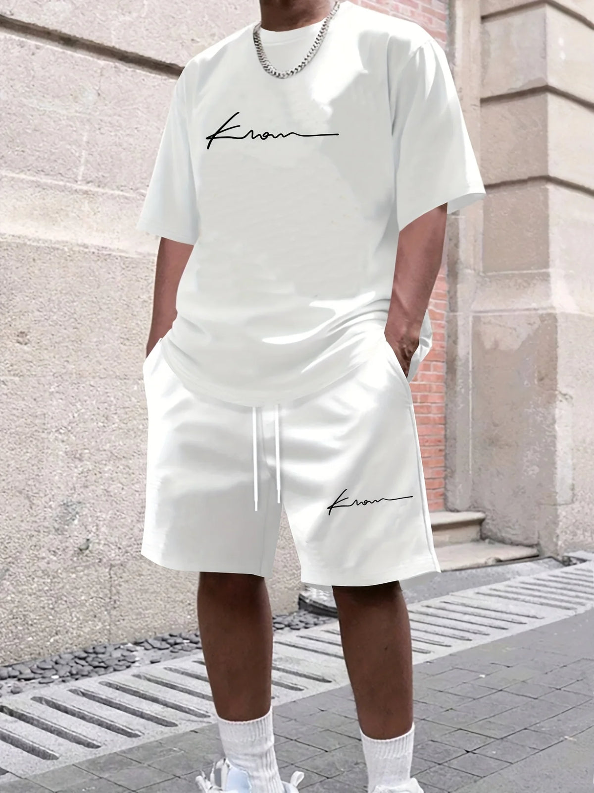 Summer Casual Men's T-Shirt and Shorts Set 2026 Sportswear Set Plus Size Short-Sleeve T-Shirt Drawstring Pocket Shorts Set