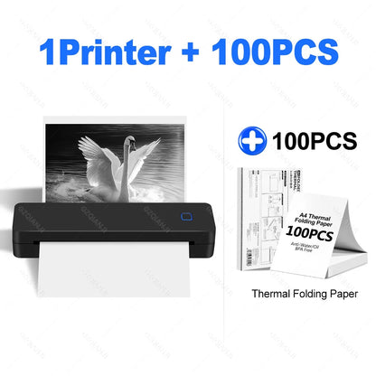 Mini Portable A4 Thermal Printer Bluetooth-compatible Photo PDF Printing Machine Folded Rolls Paper for Office Home Travel