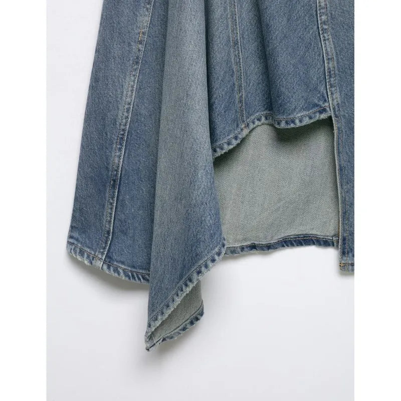 Women'sAsymmetric Denim Skirt New Spring Casual Mid Waist Pocket Women Lace Skirts Fashion Female Chic Skirts