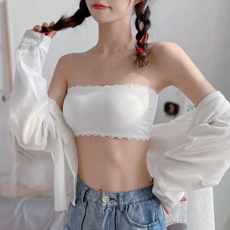 Lace Strapless Bra Women Sexy Tube Top Invisible Push Up Bralette Lady Seamless Underwea Lingerie Summer Chest Wraps Crop Tops