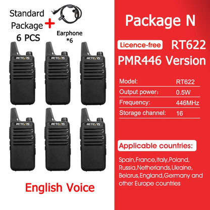 Retevis RT622 Mini Walkie Talkie 4 Pcs Walkie-talkies PMR446 FRS Portable Two Way Radio Communication Radio for Restaurant Hotel